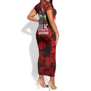 MLK Day Short Sleeve Bodycon Dress Martin Luther King Jr Tribute American Flag Lettering TS04