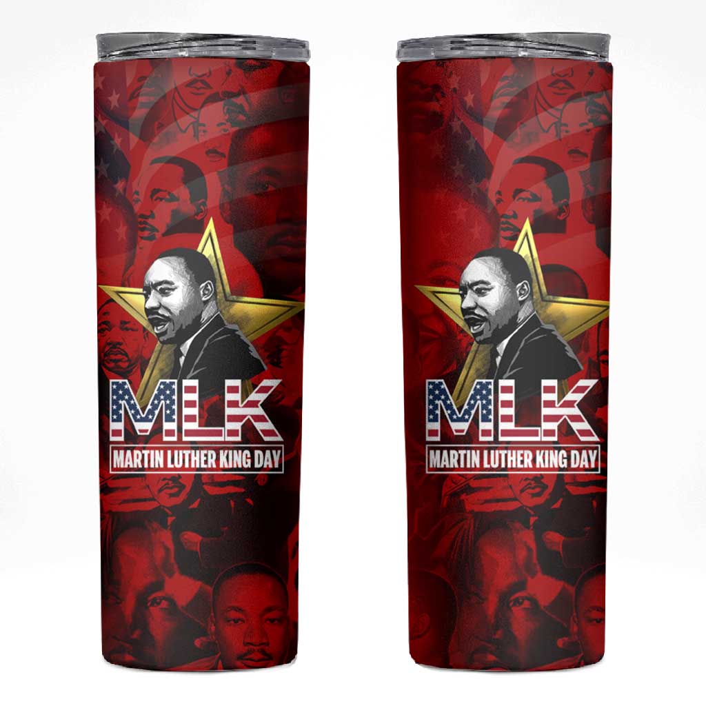 MLK Day Skinny Tumbler Martin Luther King Jr Tribute American Flag Lettering - African Pride