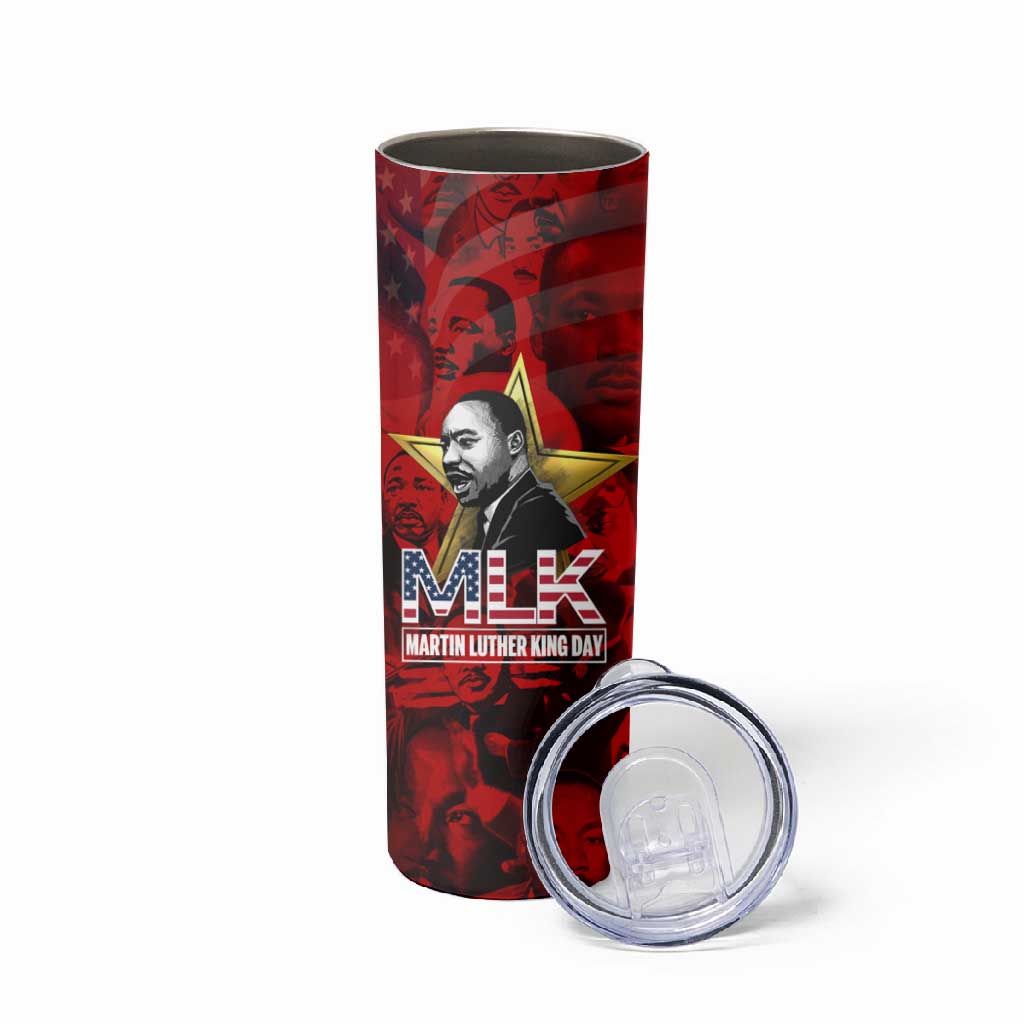 MLK Day Skinny Tumbler Martin Luther King Jr Tribute American Flag Lettering - African Pride