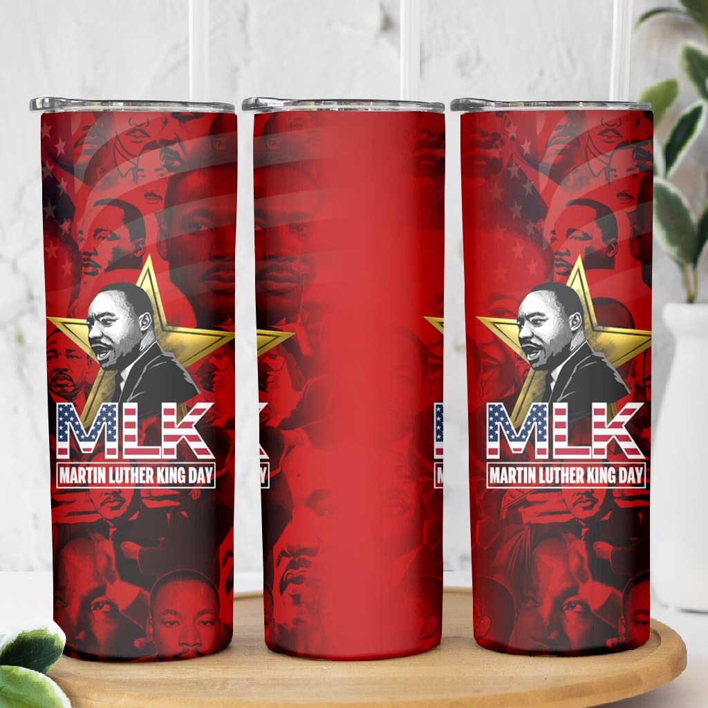 MLK Day Skinny Tumbler Martin Luther King Jr Tribute American Flag Lettering - African Pride