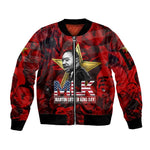 MLK Day Sleeve Zip Bomber Jacket Martin Luther King Jr Tribute American Flag Lettering - African Pride