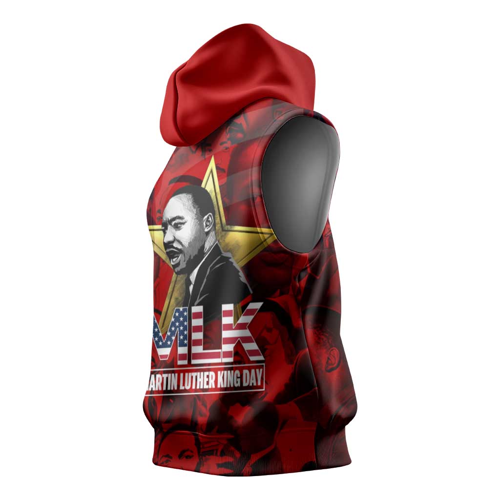 MLK Day Sleeveless Hoodie Martin Luther King Jr Tribute American Flag Lettering - African Pride