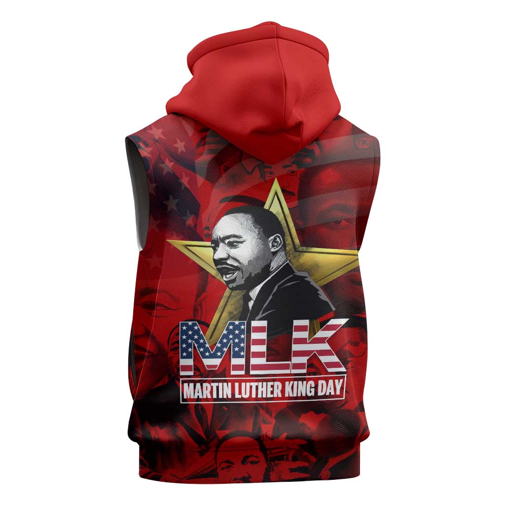 MLK Day Sleeveless Zip Hoodie Martin Luther King Jr Tribute American Flag Lettering - African Pride