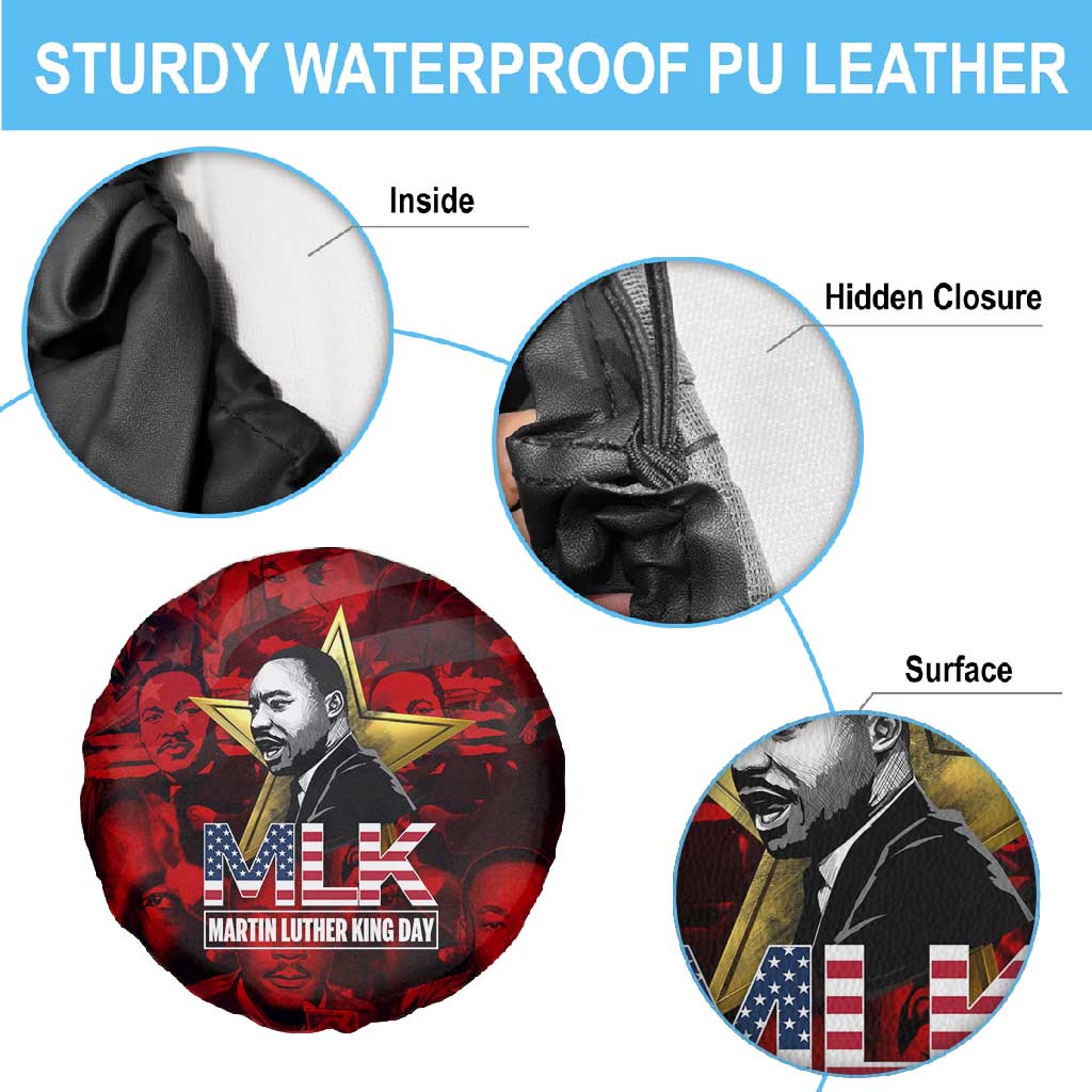 MLK Day Spare Tire Cover Martin Luther King Jr Tribute American Flag Lettering - African Pride