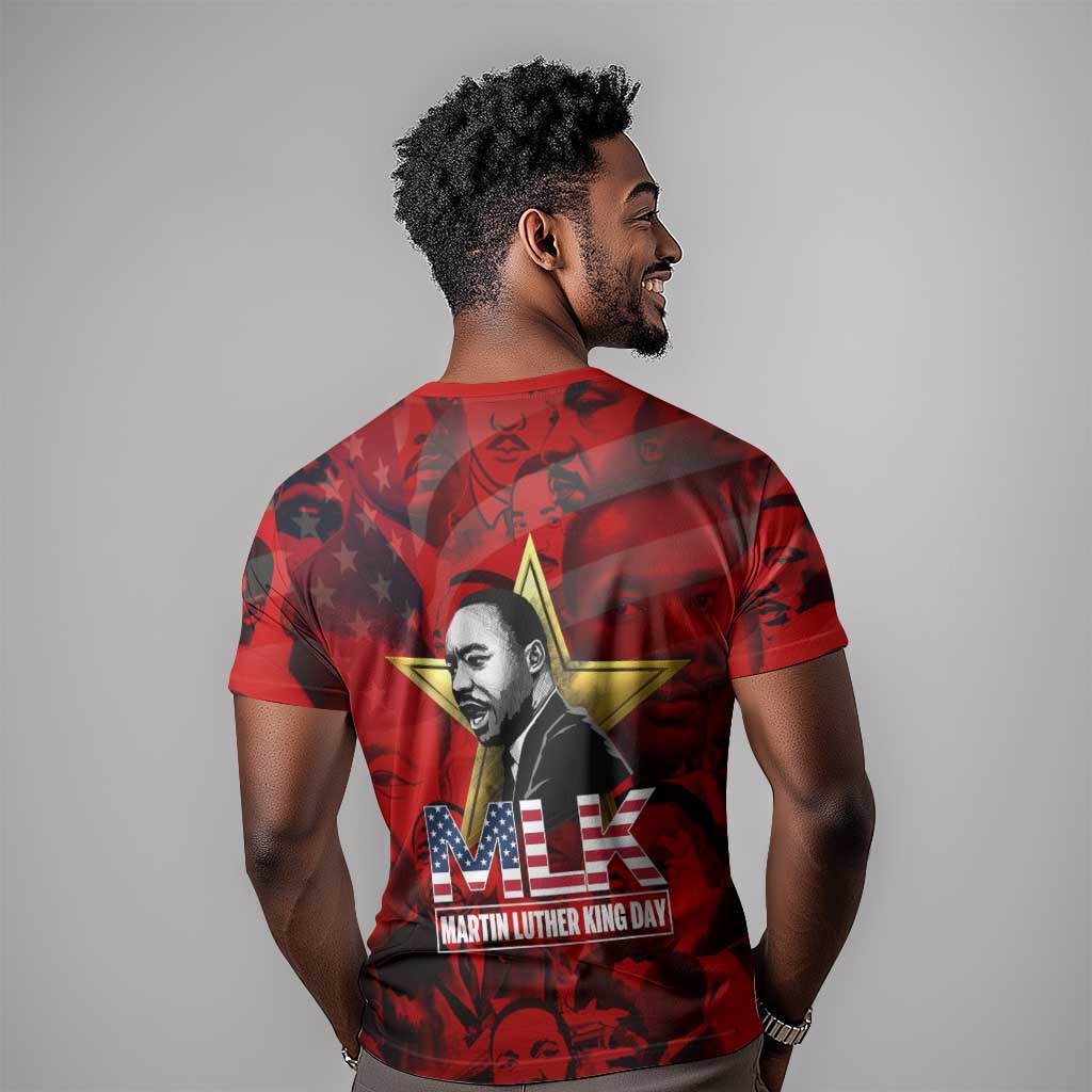 MLK Day T shirt Martin Luther King Jr Tribute American Flag Lettering TS04