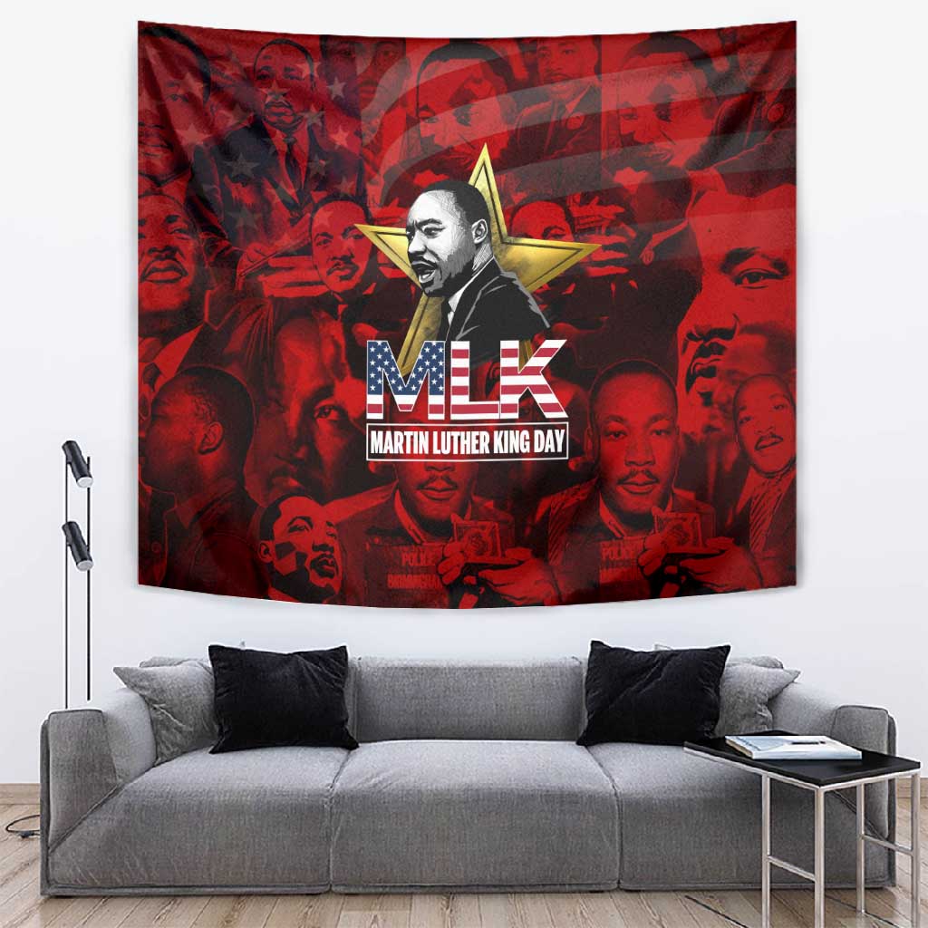 MLK Day Tapestry Martin Luther King Jr Tribute American Flag Lettering - African Pride