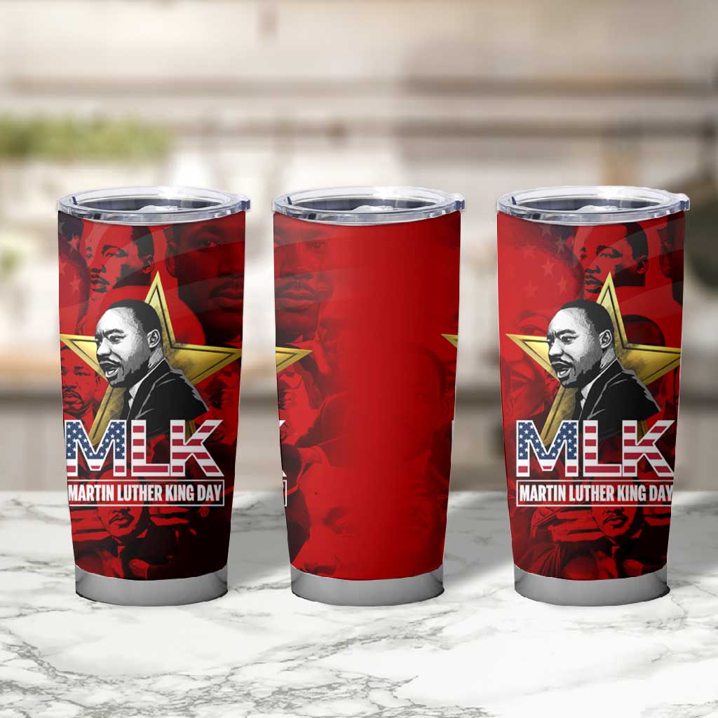 MLK Day Tumbler Cup Martin Luther King Jr Tribute American Flag Lettering - African Pride