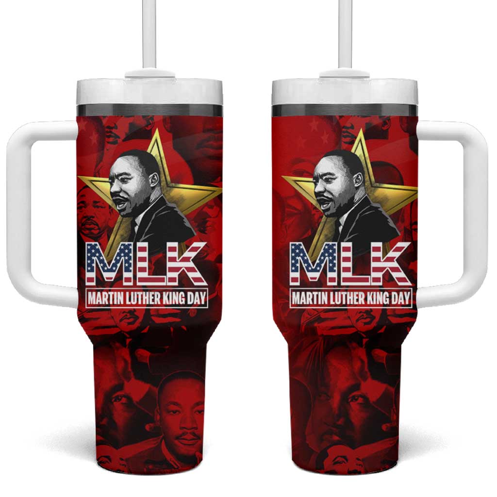 MLK Day Tumbler With Handle Martin Luther King Jr Tribute American Flag Lettering - African Pride