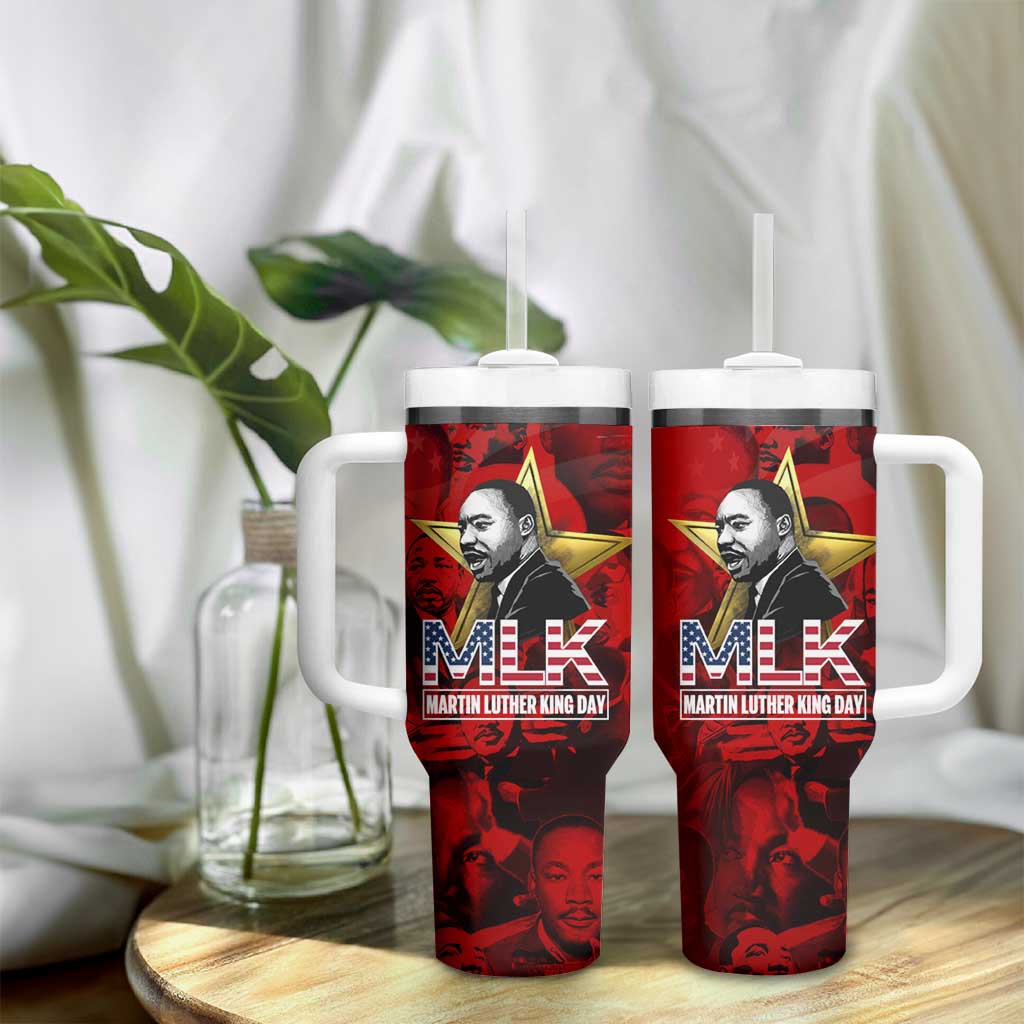 MLK Day Tumbler With Handle Martin Luther King Jr Tribute American Flag Lettering - African Pride