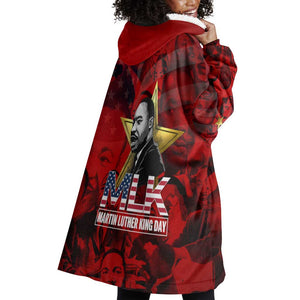 MLK Day Wearable Blanket Hoodie Martin Luther King Jr Tribute American Flag Lettering - African Pride
