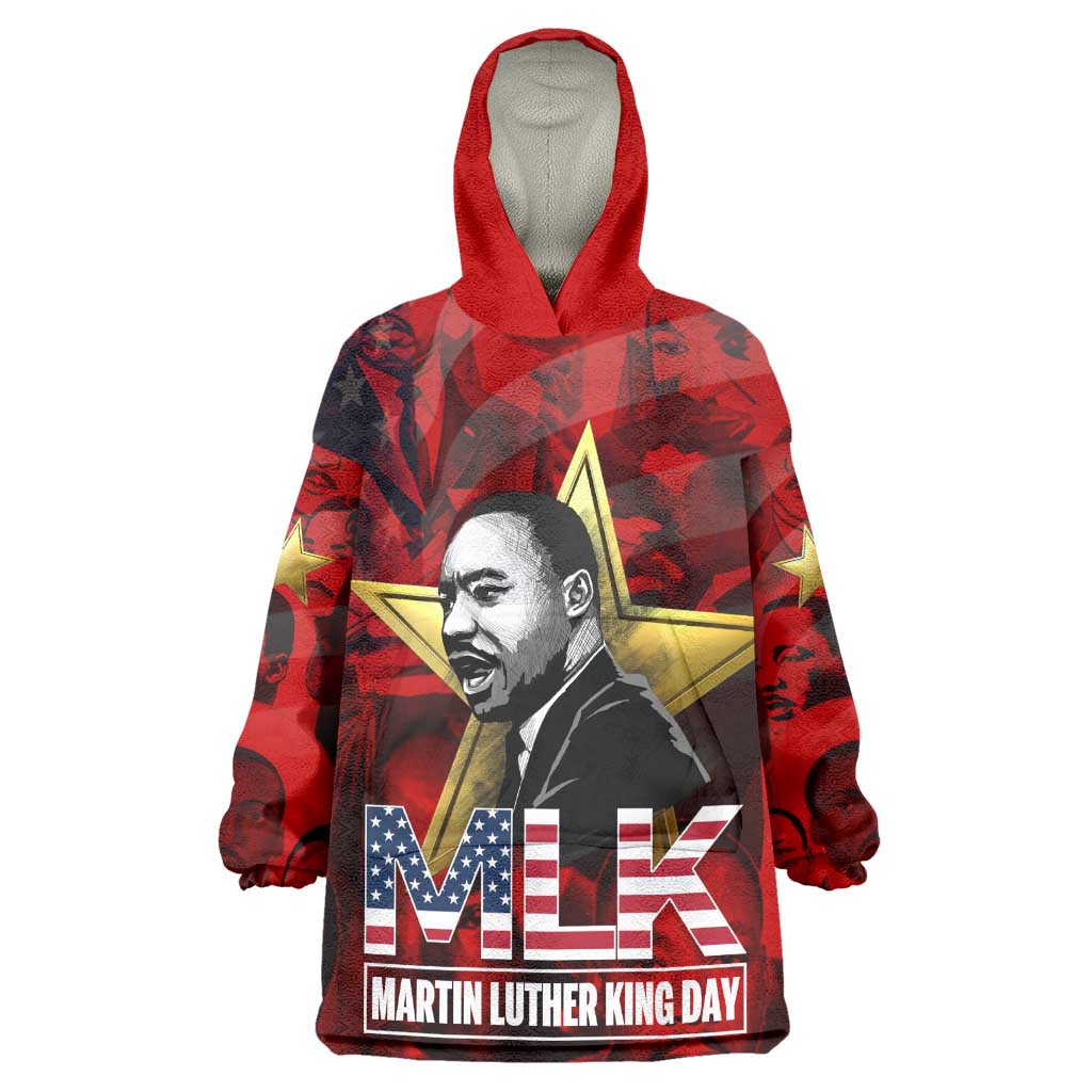MLK Day Wearable Blanket Hoodie Martin Luther King Jr Tribute American Flag Lettering - African Pride