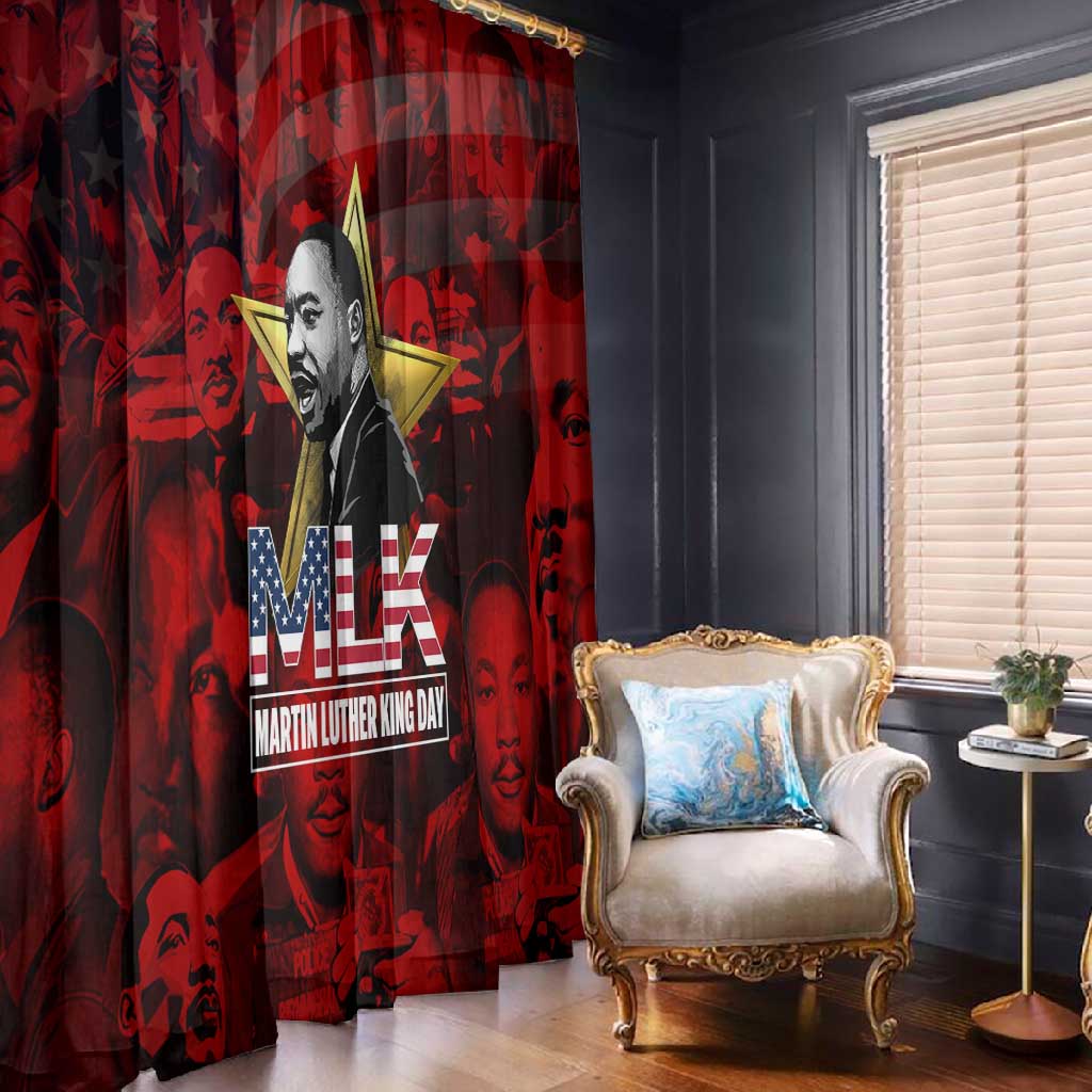MLK Day Window Curtain Martin Luther King Jr Tribute American Flag Lettering - African Pride
