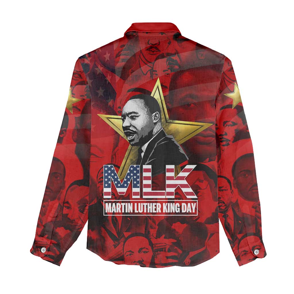 MLK Day Women Casual Shirt Martin Luther King Jr Tribute American Flag Lettering - African Pride