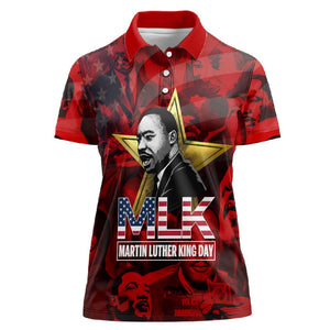 MLK Day Women Polo Shirt Martin Luther King Jr Tribute American Flag Lettering TS04