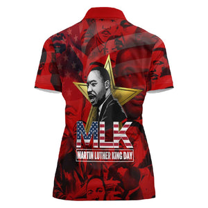 MLK Day Women Polo Shirt Martin Luther King Jr Tribute American Flag Lettering TS04