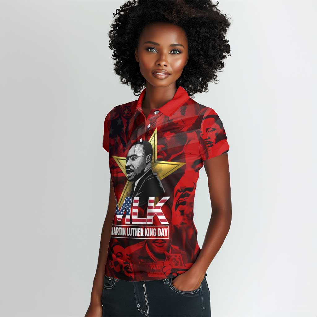 MLK Day Women Polo Shirt Martin Luther King Jr Tribute American Flag Lettering TS04