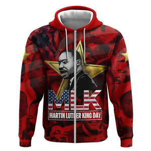 MLK Day Zip Hoodie Martin Luther King Jr Tribute American Flag Lettering - African Pride