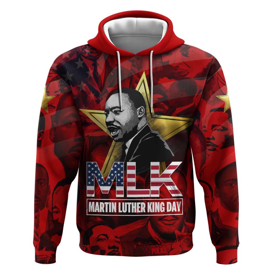 MLK Day Zip Hoodie Martin Luther King Jr Tribute American Flag Lettering - African Pride