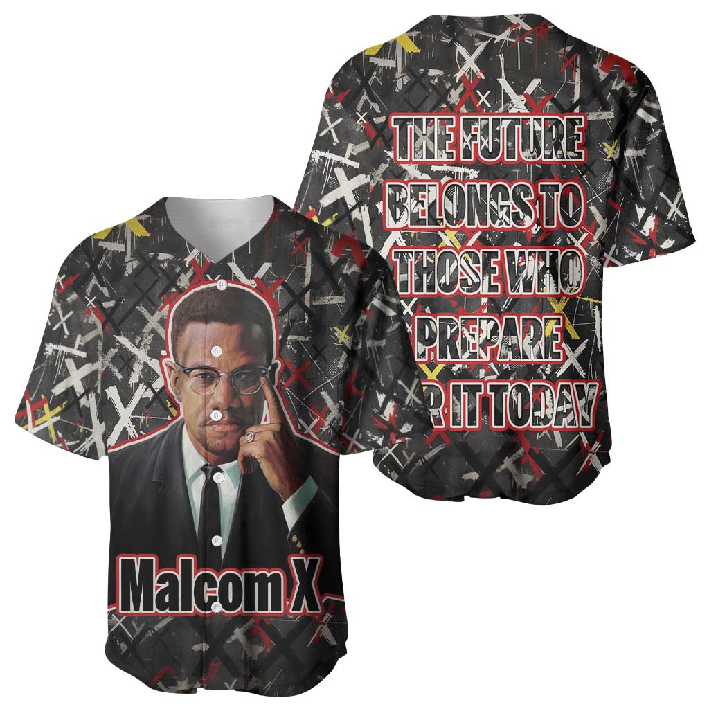 Malcolm X Baseball Jersey Street Art Style Portrait Quote The Future Belongs to Those Who Prepare Civil Rights Tribute TS04
