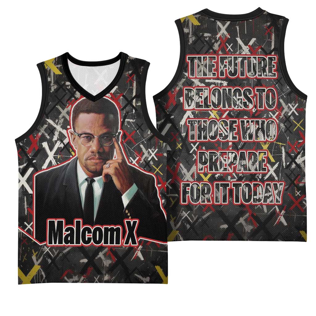 Malcolm X Basketball Jersey Street Art Style Portrait Quote The Future Belongs to Those Who Prepare Civil Rights Tribute - African Pride