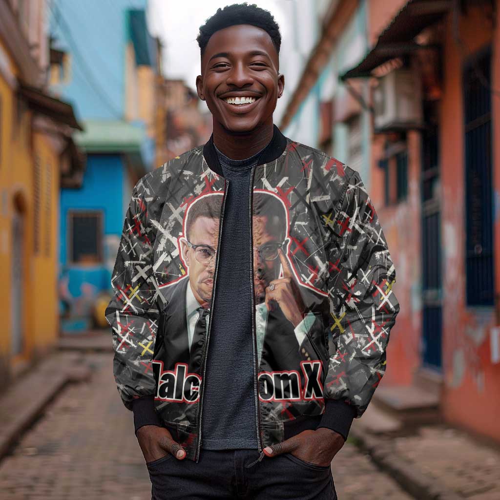 Malcolm X Bomber Jacket Street Art Style Portrait Quote The Future Belongs to Those Who Prepare Civil Rights Tribute - African Pride