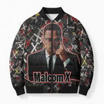 Malcolm X Bomber Puffer Jacket Street Art Style Portrait Quote The Future Belongs to Those Who Prepare Civil Rights Tribute - African Pride