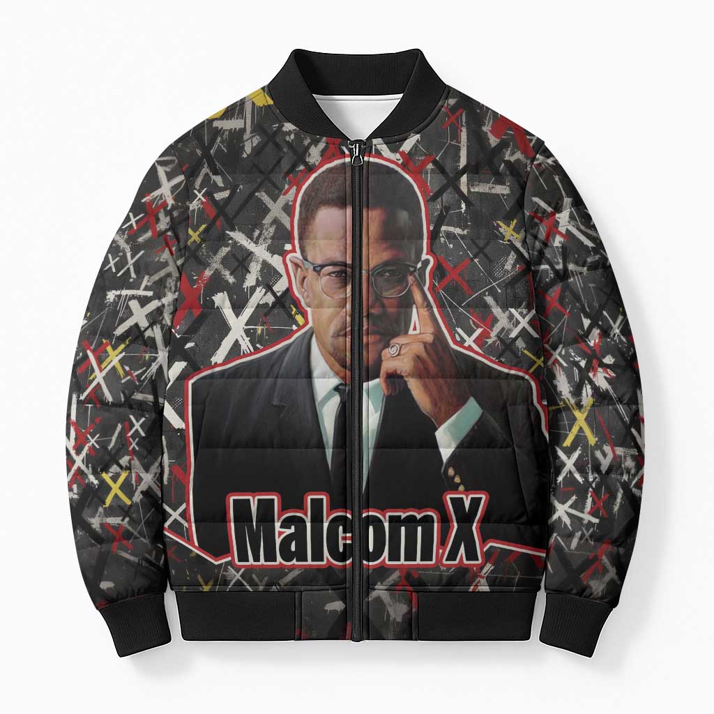 Malcolm X Bomber Puffer Jacket Street Art Style Portrait Quote The Future Belongs to Those Who Prepare Civil Rights Tribute - African Pride