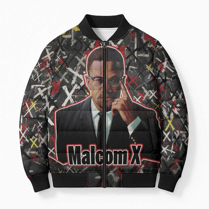 Malcolm X Bomber Puffer Jacket Street Art Style Portrait Quote The Future Belongs to Those Who Prepare Civil Rights Tribute - African Pride
