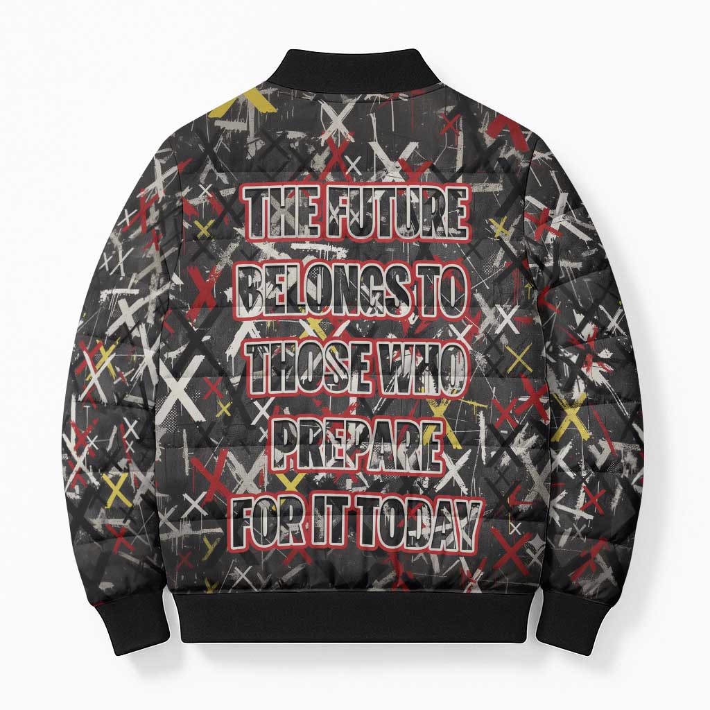 Malcolm X Bomber Puffer Jacket Street Art Style Portrait Quote The Future Belongs to Those Who Prepare Civil Rights Tribute - African Pride