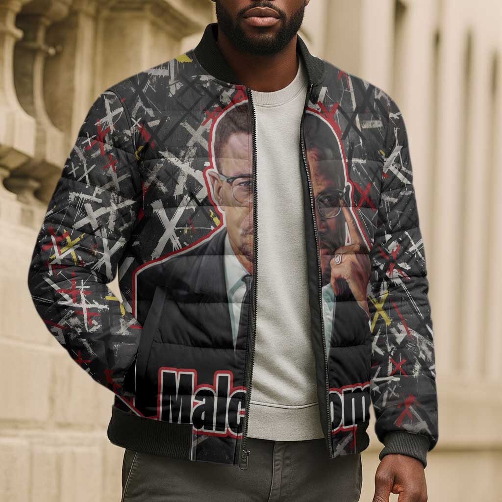 Malcolm X Bomber Puffer Jacket Street Art Style Portrait Quote The Future Belongs to Those Who Prepare Civil Rights Tribute - African Pride