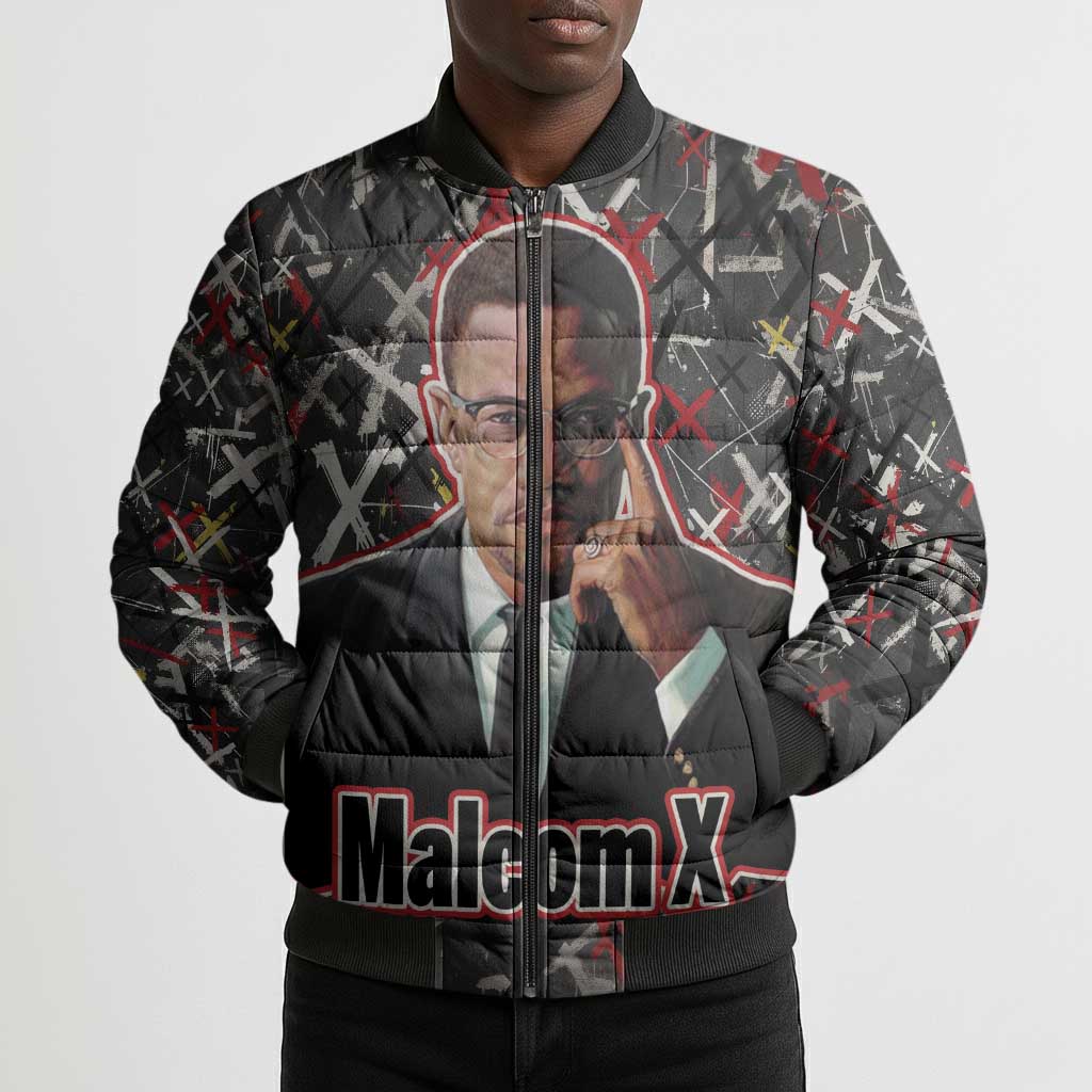 Malcolm X Bomber Puffer Jacket Street Art Style Portrait Quote The Future Belongs to Those Who Prepare Civil Rights Tribute - African Pride