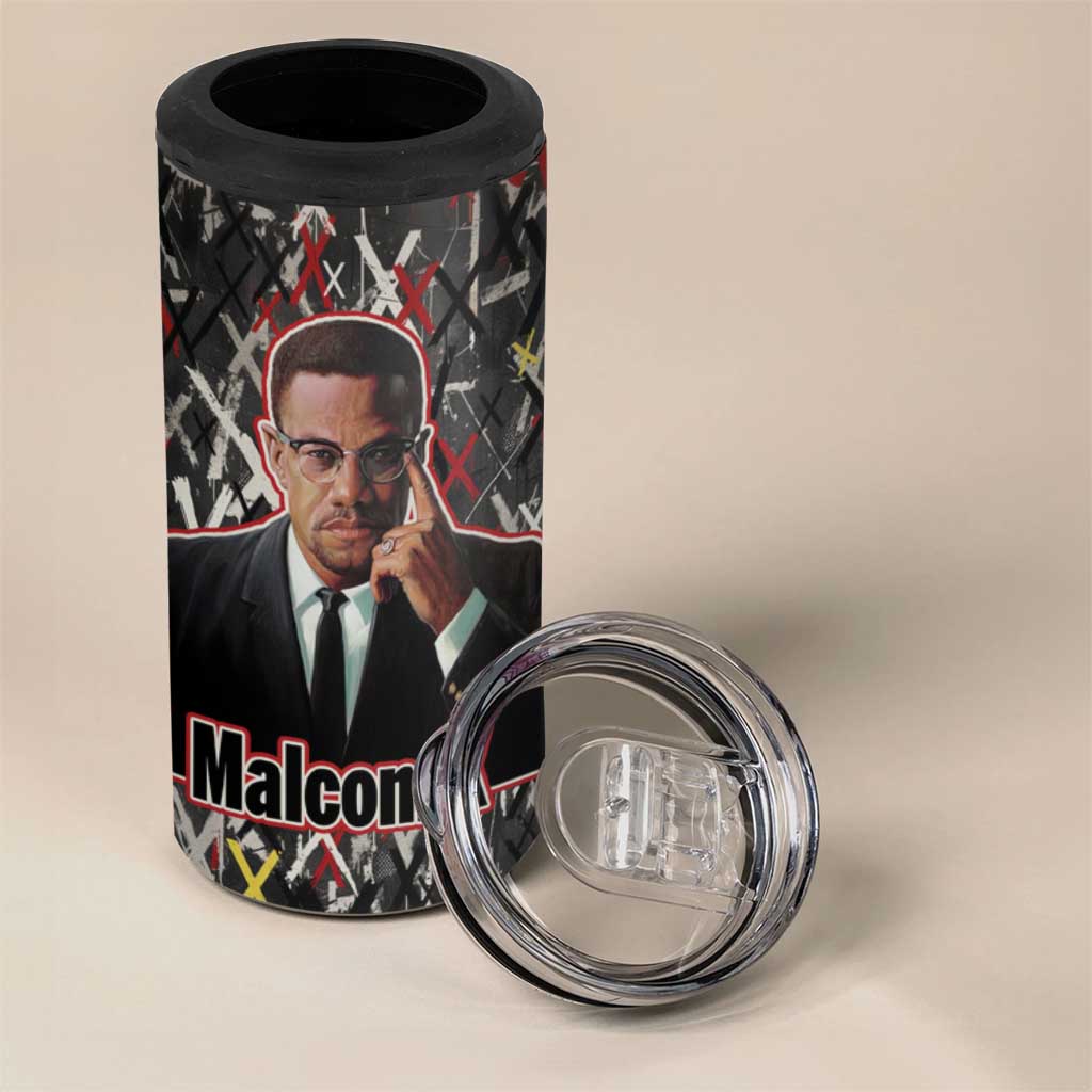 Malcolm X 4 in 1 Can Cooler Tumbler Street Art Style Portrait Quote The Future Belongs to Those Who Prepare Civil Rights Tribute - African Pride