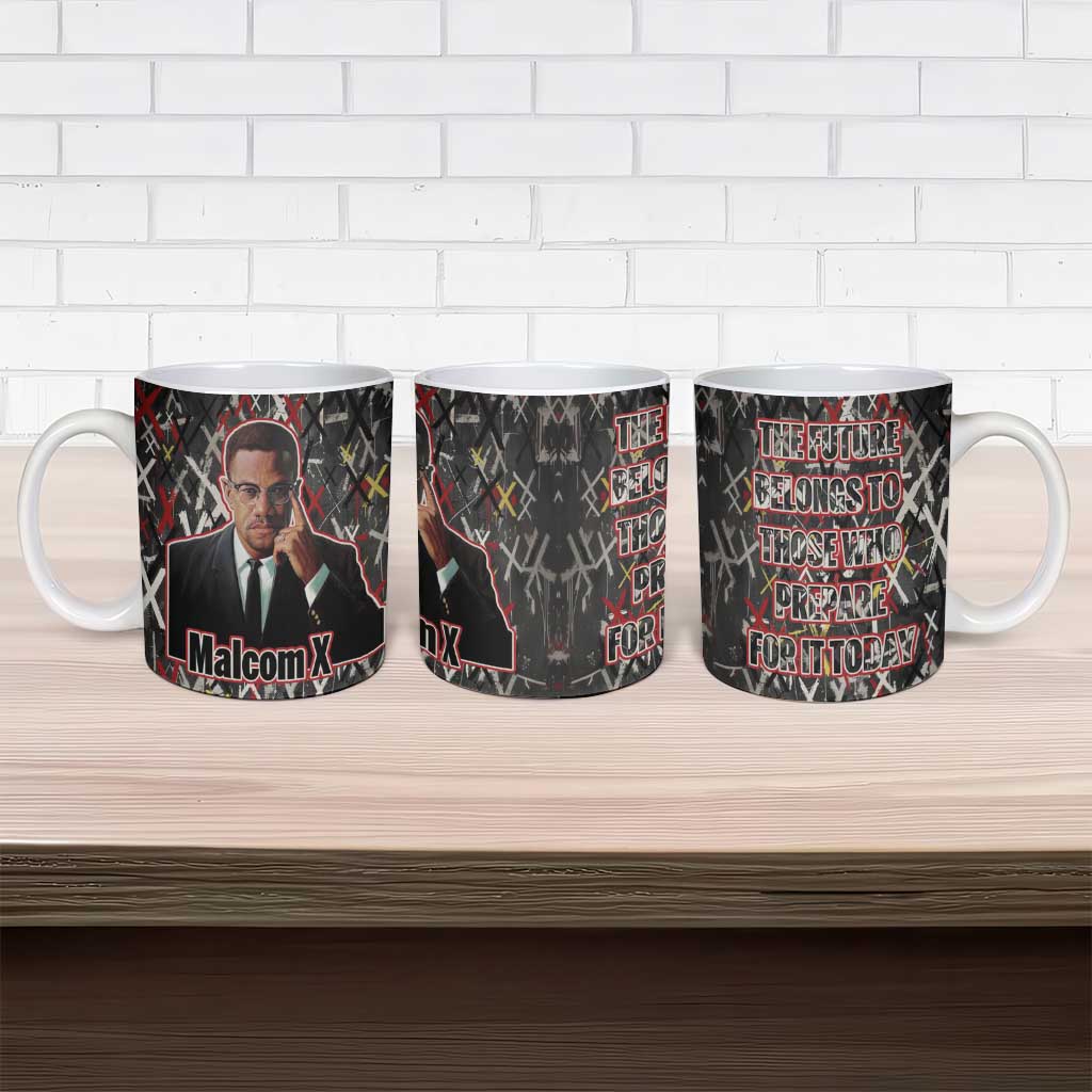 Malcolm X Ceramic Mug Street Art Style Portrait Quote The Future Belongs to Those Who Prepare Civil Rights Tribute - African Pride