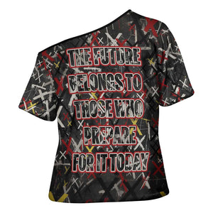 Malcolm X Cross Shoulder Shirt Street Art Style Portrait Quote The Future Belongs to Those Who Prepare Civil Rights Tribute - African Pride