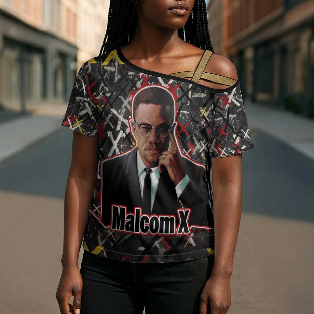 Malcolm X Cross Shoulder Shirt Street Art Style Portrait Quote The Future Belongs to Those Who Prepare Civil Rights Tribute - African Pride