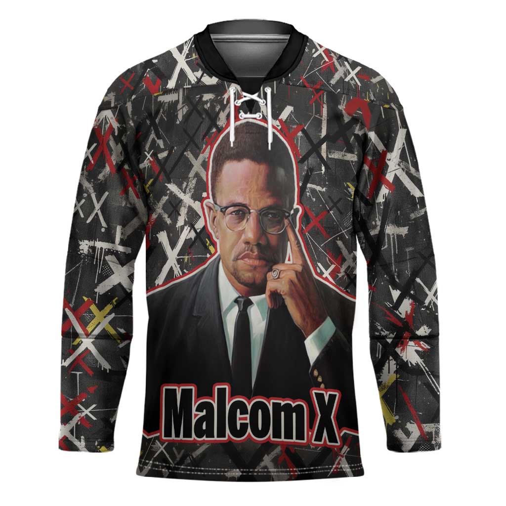 Malcolm X Hockey Jersey Street Art Style Portrait Quote The Future Belongs to Those Who Prepare Civil Rights Tribute - African Pride