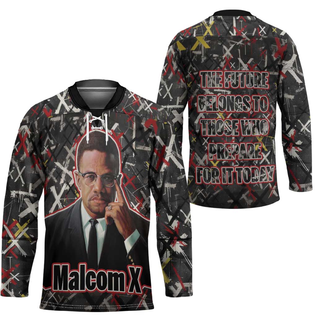 Malcolm X Hockey Jersey Street Art Style Portrait Quote The Future Belongs to Those Who Prepare Civil Rights Tribute - African Pride