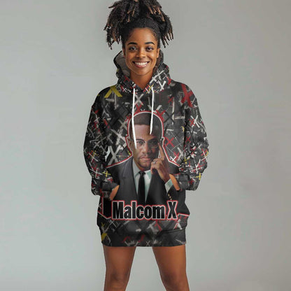 Malcolm X Hoodie Dress Street Art Style Portrait Quote The Future Belongs to Those Who Prepare Civil Rights Tribute - African Pride