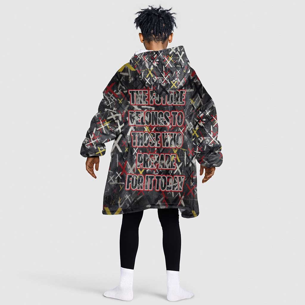 Malcolm X Kid Wearable Blanket Hoodie Street Art Style Portrait Quote The Future Belongs to Those Who Prepare Civil Rights Tribute - African Pride