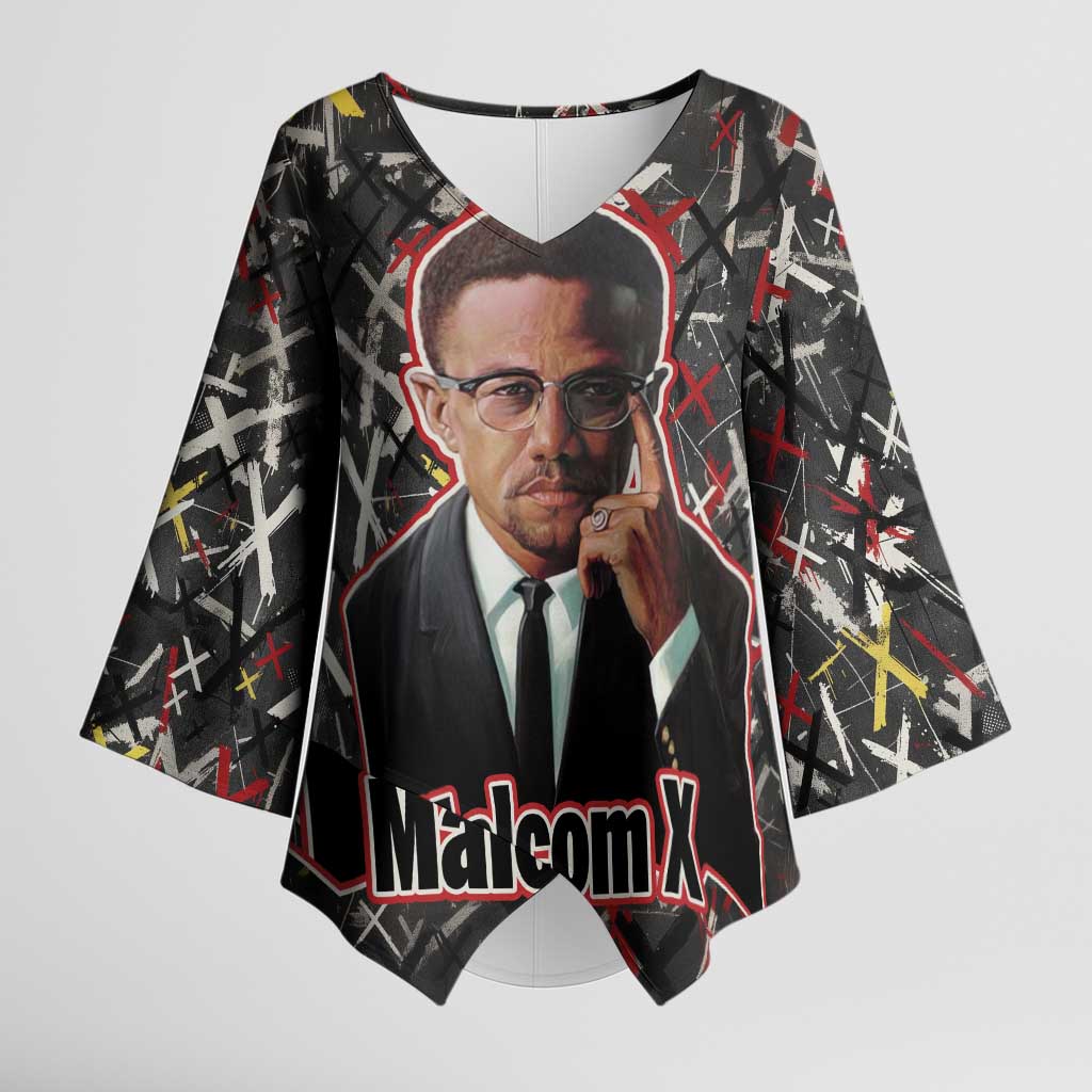 Malcolm X Kimono Sleeve Blouse Street Art Style Portrait Quote The Future Belongs to Those Who Prepare Civil Rights Tribute - African Pride