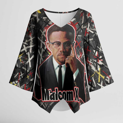 Malcolm X Kimono Sleeve Blouse Street Art Style Portrait Quote The Future Belongs to Those Who Prepare Civil Rights Tribute - African Pride