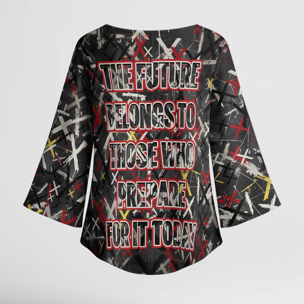 Malcolm X Kimono Sleeve Blouse Street Art Style Portrait Quote The Future Belongs to Those Who Prepare Civil Rights Tribute - African Pride
