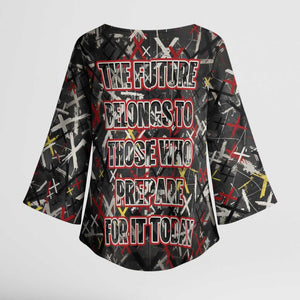 Malcolm X Kimono Sleeve Blouse Street Art Style Portrait Quote The Future Belongs to Those Who Prepare Civil Rights Tribute - African Pride
