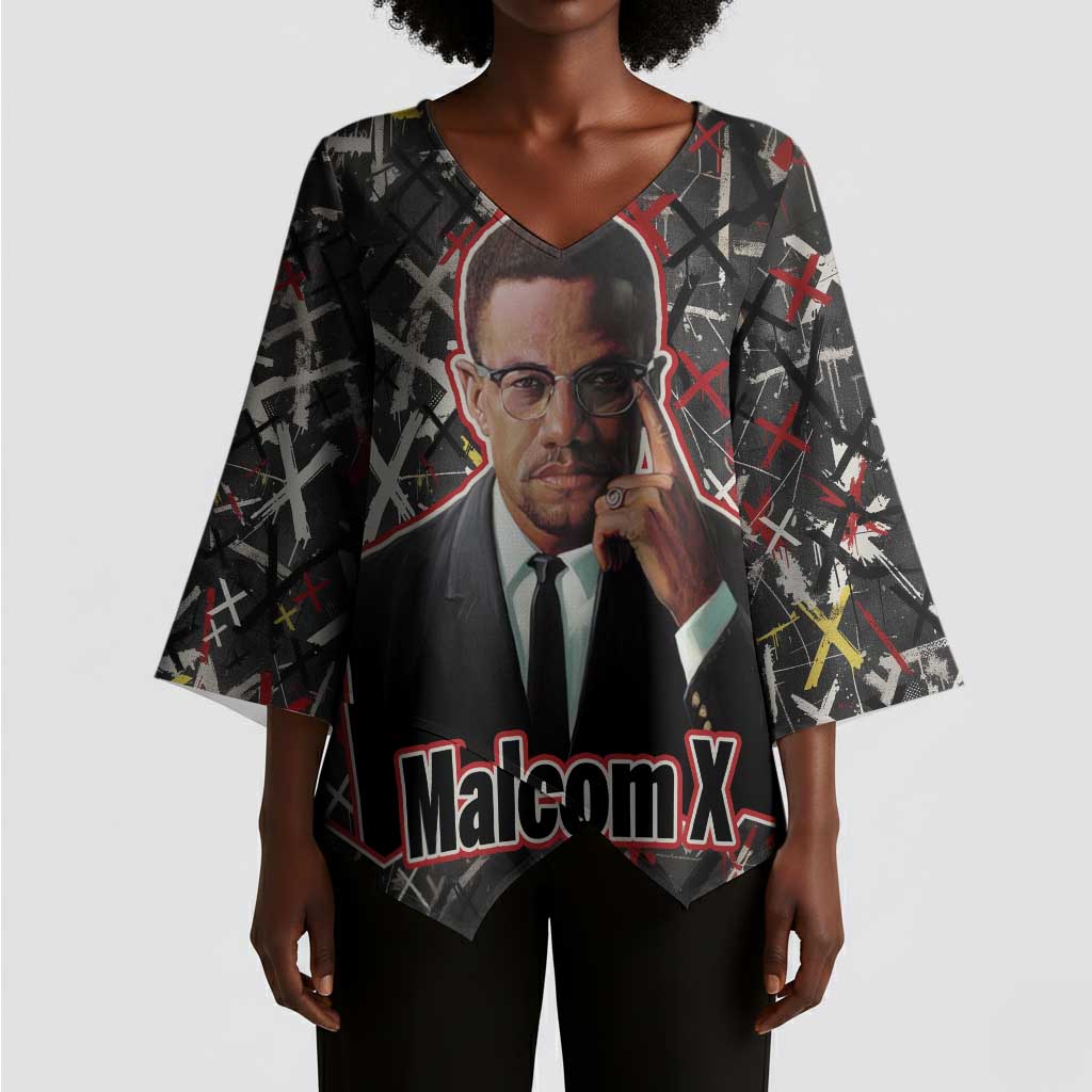 Malcolm X Kimono Sleeve Blouse Street Art Style Portrait Quote The Future Belongs to Those Who Prepare Civil Rights Tribute - African Pride
