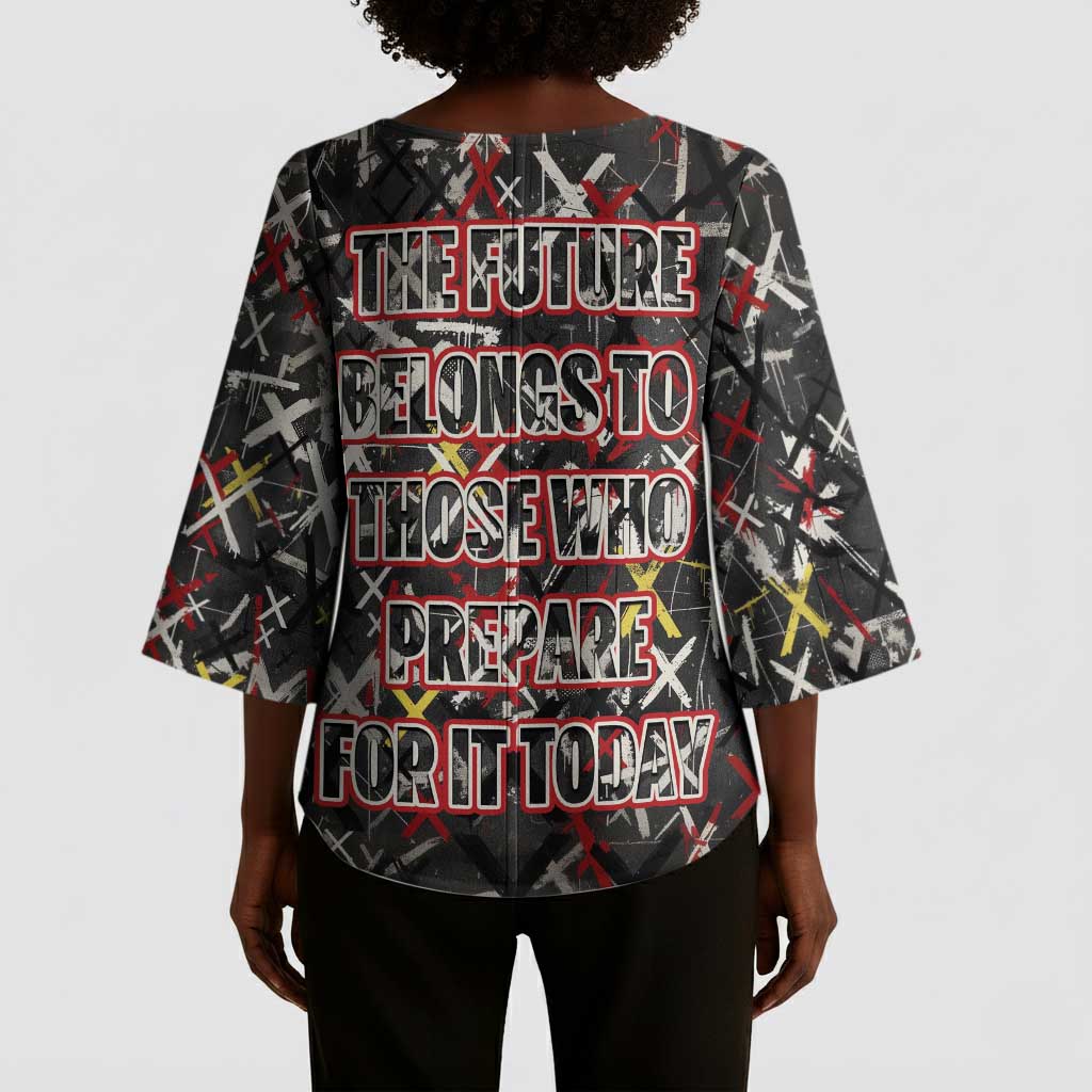 Malcolm X Kimono Sleeve Blouse Street Art Style Portrait Quote The Future Belongs to Those Who Prepare Civil Rights Tribute - African Pride