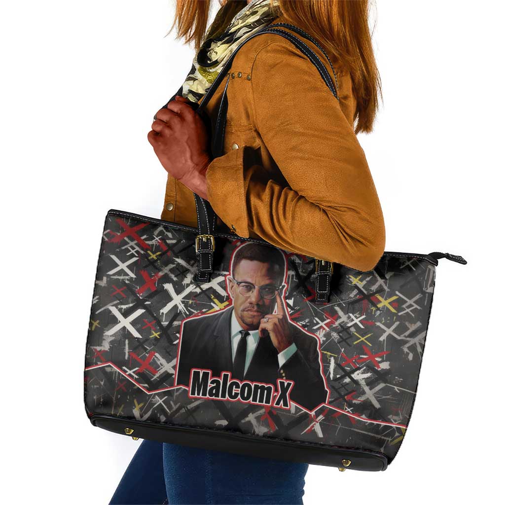 Malcolm X Leather Tote Bag Street Art Style Portrait Quote The Future Belongs to Those Who Prepare Civil Rights Tribute - African Pride