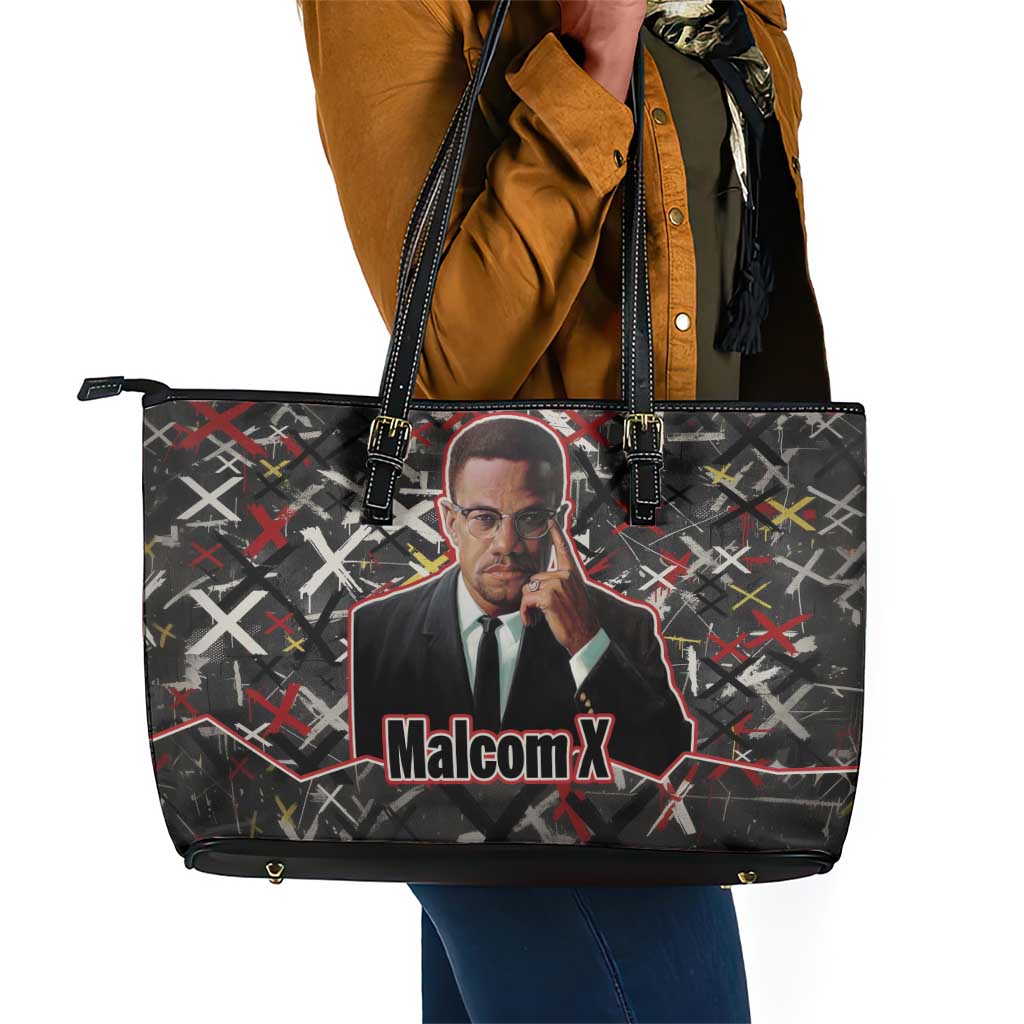 Malcolm X Leather Tote Bag Street Art Style Portrait Quote The Future Belongs to Those Who Prepare Civil Rights Tribute - African Pride