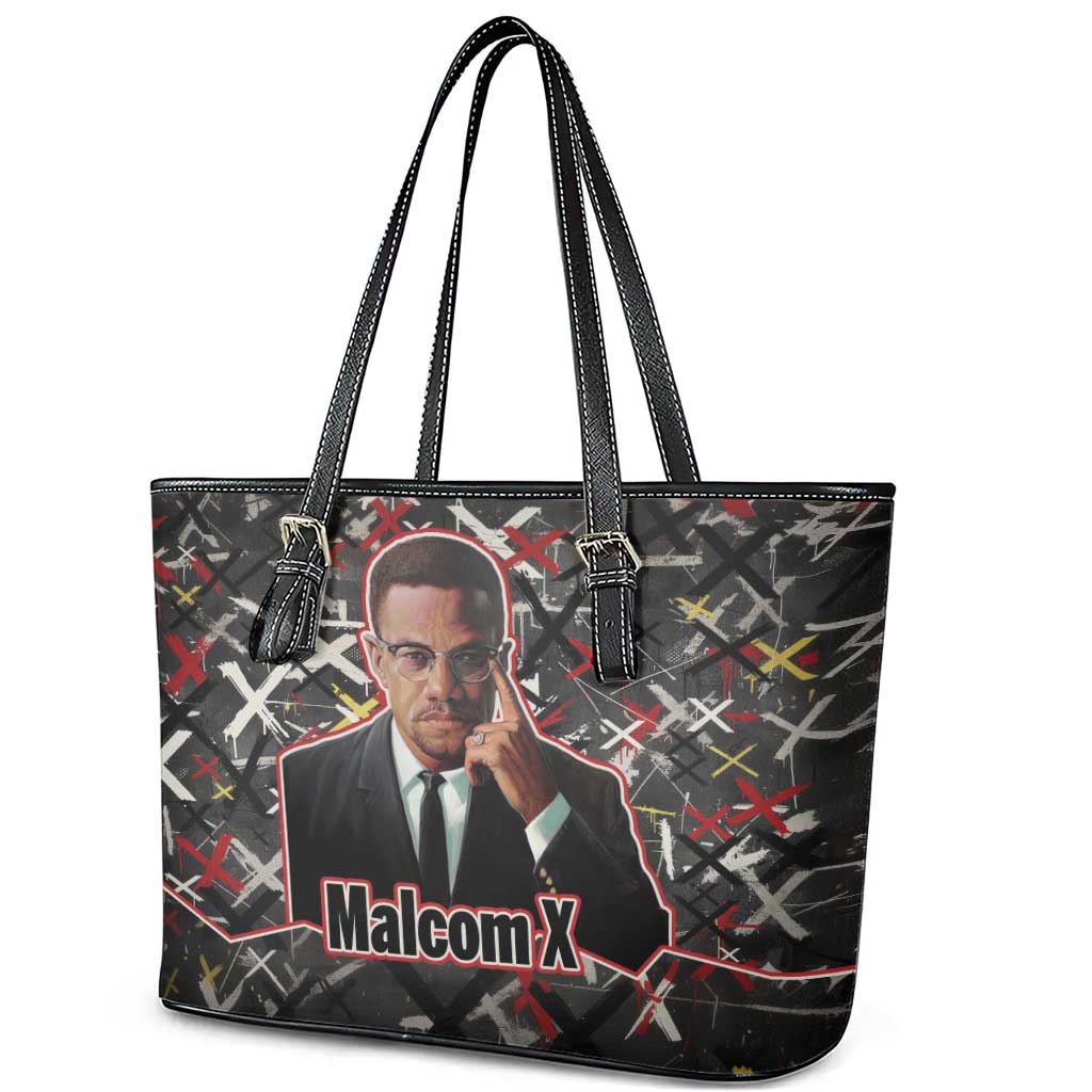 Malcolm X Leather Tote Bag Street Art Style Portrait Quote The Future Belongs to Those Who Prepare Civil Rights Tribute - African Pride