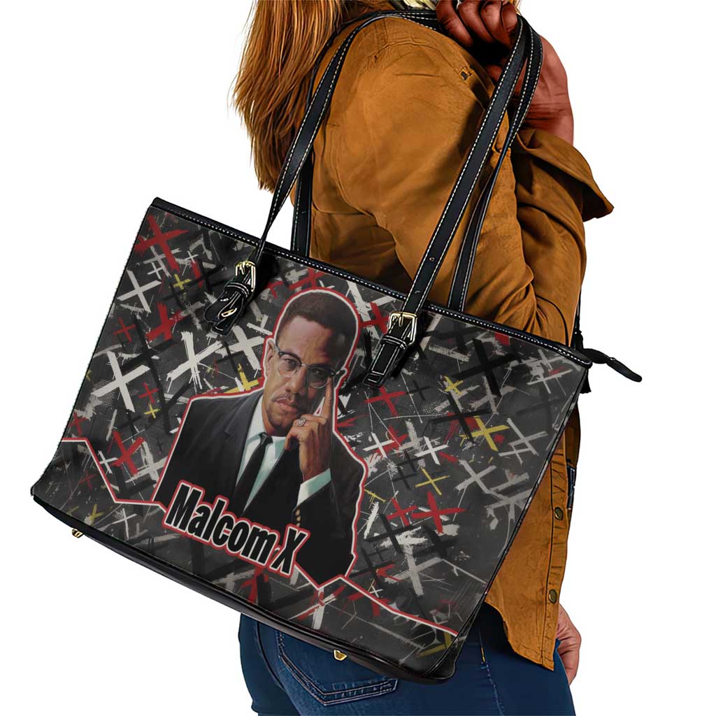 Malcolm X Leather Tote Bag Street Art Style Portrait Quote The Future Belongs to Those Who Prepare Civil Rights Tribute - African Pride