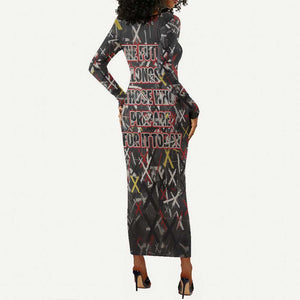 Malcolm X Long Sleeve Bodycon Dress Street Art Style Portrait Quote The Future Belongs to Those Who Prepare Civil Rights Tribute - African Pride